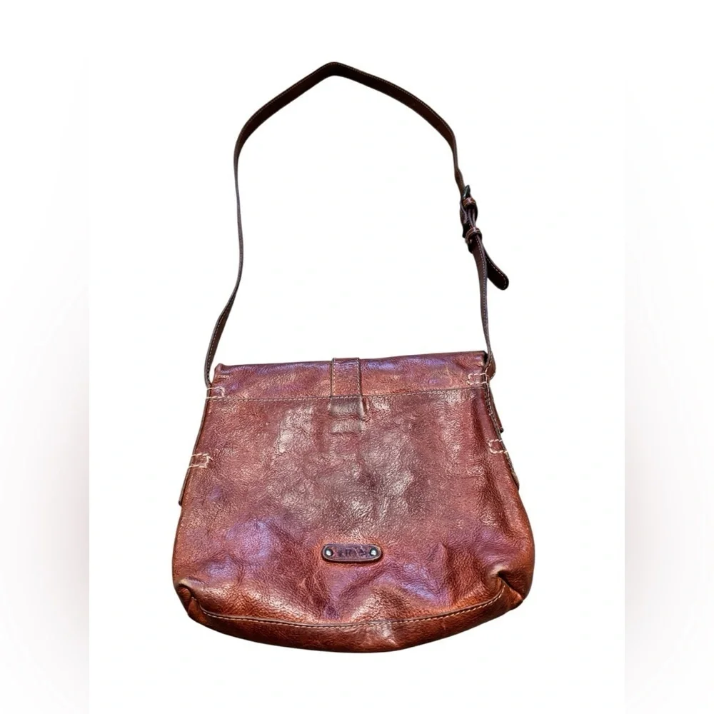 FRYE Artisan Red Leather Fold Over Crossbody Bag Purse
